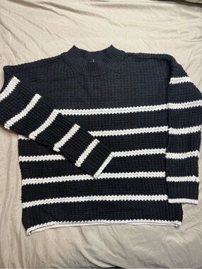 Streetwear Society Black and White Striped Crewneck Knitted Sweater S/M